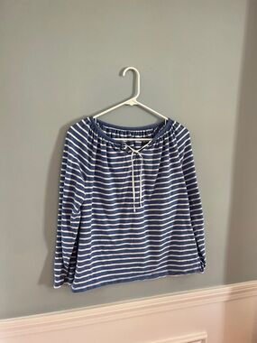 Blue and White Striped Boatneck Top